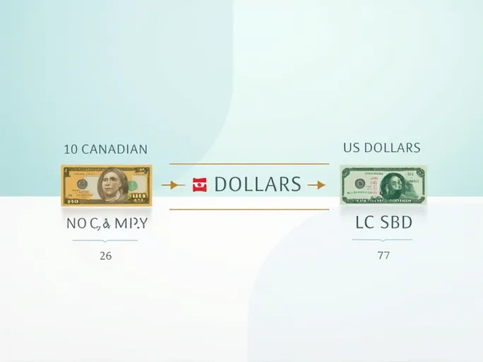 CAD to USD Latest Exchange Rate for 10 Canadian Dollars