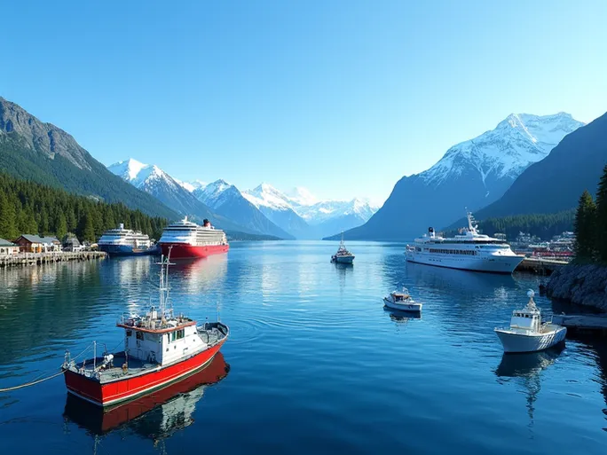 彼得斯堡港口全景阿拉斯加的渔业与游轮枢纽
