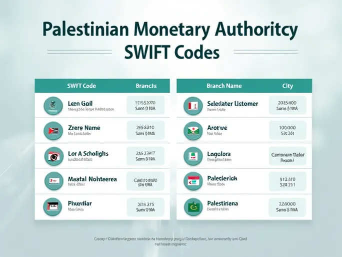 Palestinian Monetary Authority Details Branch SWIFT Codes